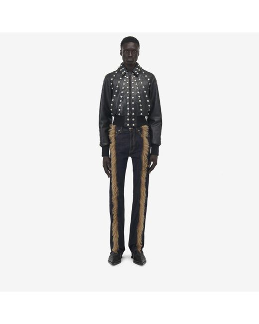 メンズ McQueen スタッズ レザー ボンバージャケット ブラック | Lyst