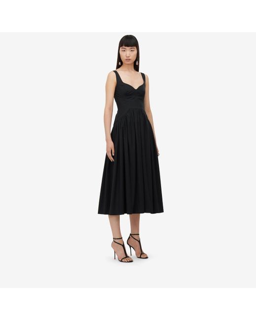 Alexander McQueen Black Midi Poplin Dress In