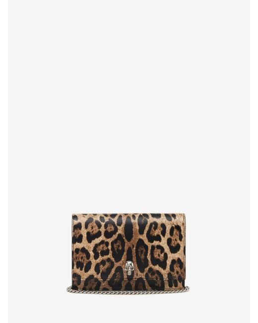 Alexander McQueen Brown Mini Leopard Print Skull Cross-Body Bag