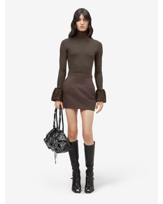 McQueen Brown Knit Feathers Top