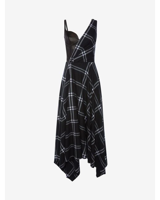 Alexander McQueen Black Asymmetric Check Blanket Dress