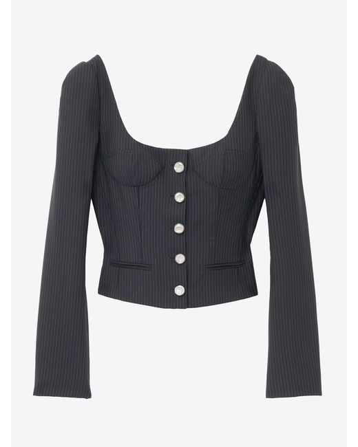 McQueen Blue Pinstriped Fitted Jacket