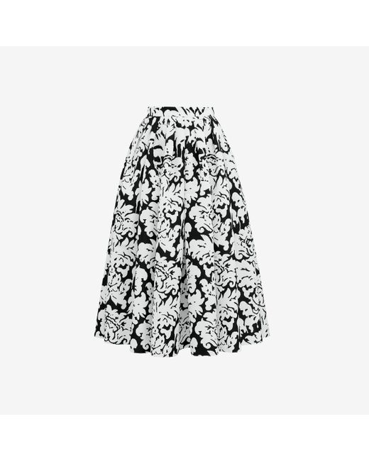 Alexander McQueen White Black Pleated Midi Skirt