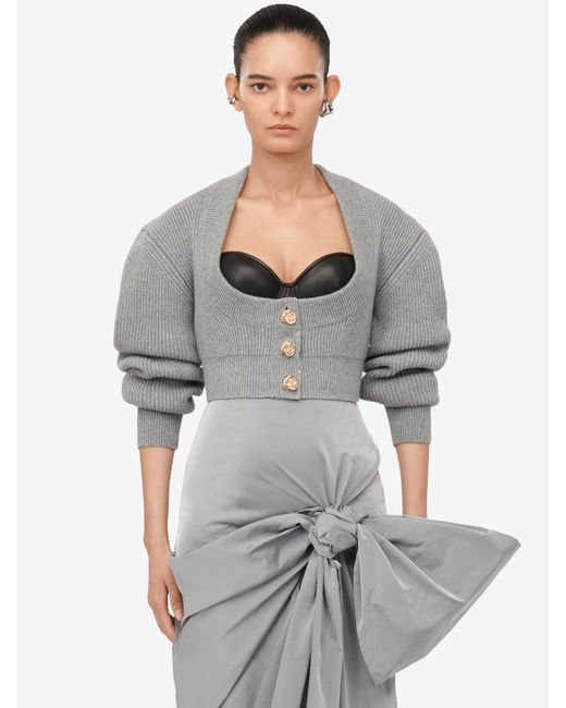 Alexander McQueen Gray Scoop-neck Cropped Wool And Cashmere-blend Knitted Cardigan