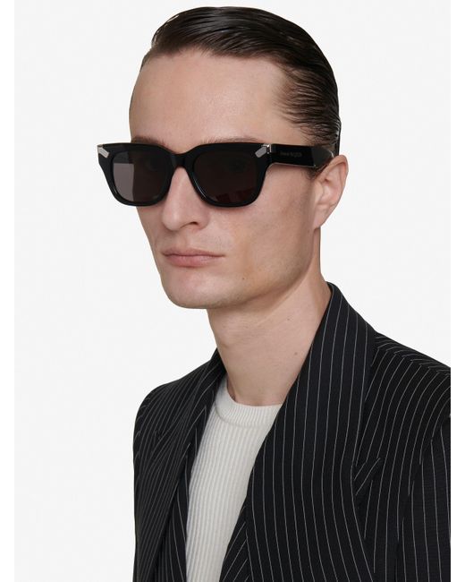Alexander McQueen Gray Black Punk Rivet Square Sunglasses for men
