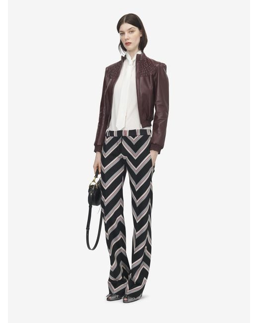 McQueen Brown Smocking Leather Jacket