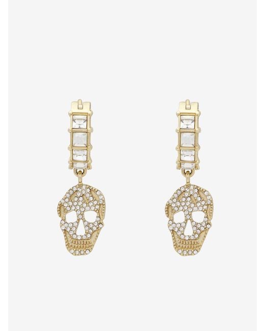 McQueen White Pavé Skull Hoop Earrings