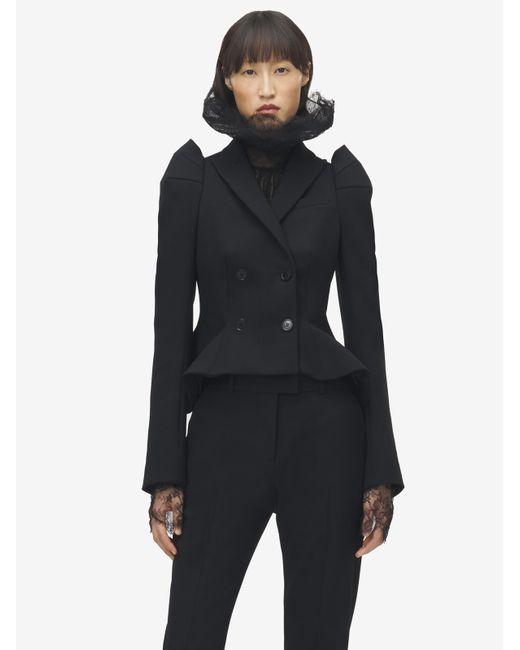 Giacca Doppiopetto Con Spalle A Punta di Alexander McQueen in Blue