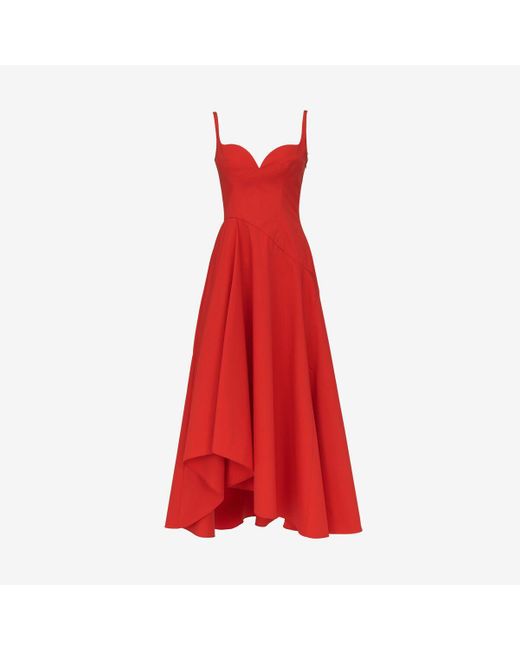 Alexander McQueen Red Asymmetric Midi Dress