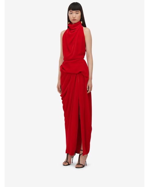 Alexander McQueen Red Draped Evening Dress