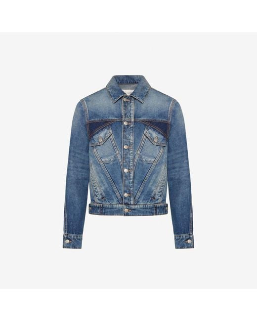 Alexander McQueen Blue Twisted Seam Denim Jacket for men