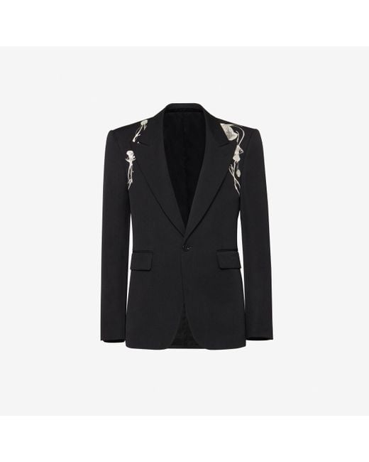 Alexander McQueen Black Pressed Flower Harness Single-breasted Jacket for men