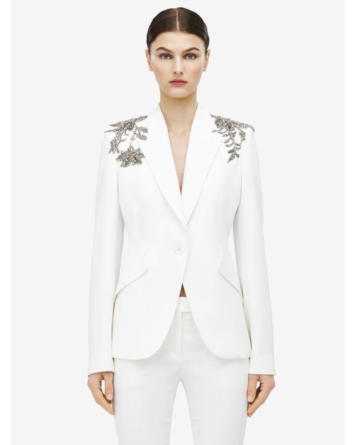 Giacca Con Spalle A Punta Tattoo di Alexander McQueen in White