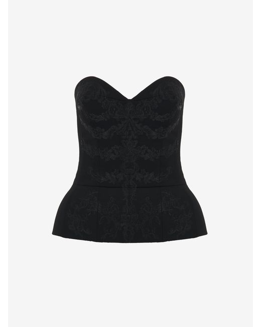 McQueen Black Lace Ribcage Embroidery Corset Top