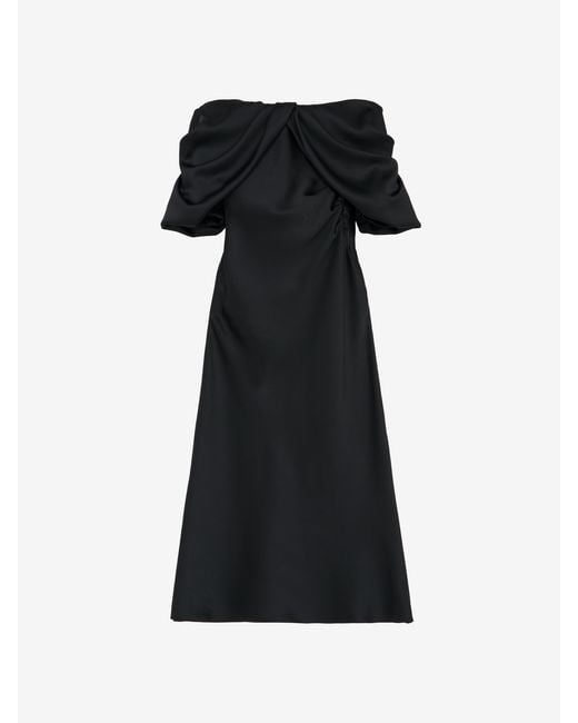 McQueen Black Off-The-Shoulder Draped Evening Dress