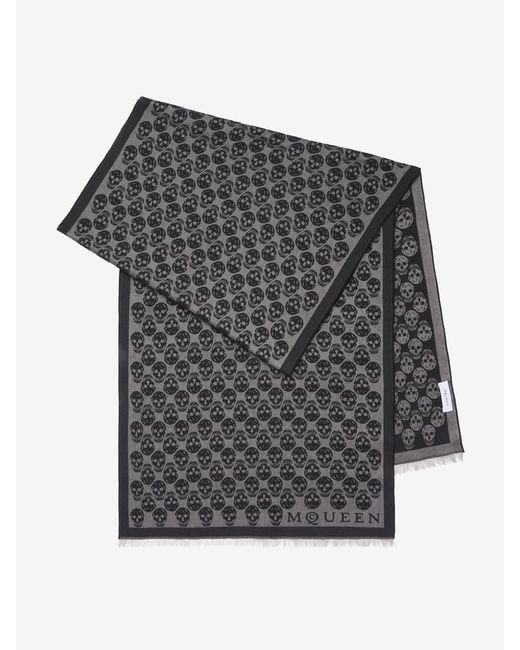 McQueen Black Skull Jacquard Scarf for men
