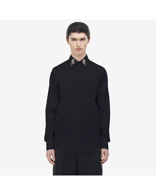 Alexander McQueen Blue Sailor Tattoo Rose Embroidery Shirt for men