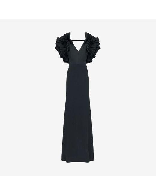 Alexander McQueen Black Exploded Shoulder Evening Dress
