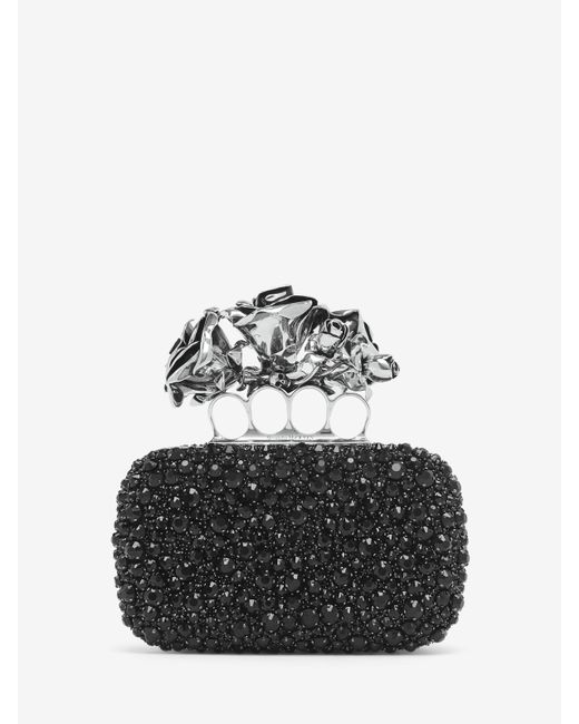 Alexander McQueen Black Rose Knuckle Clutch