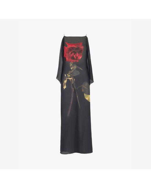Alexander McQueen Blue Chiffon Shadow Rose Slip Dress