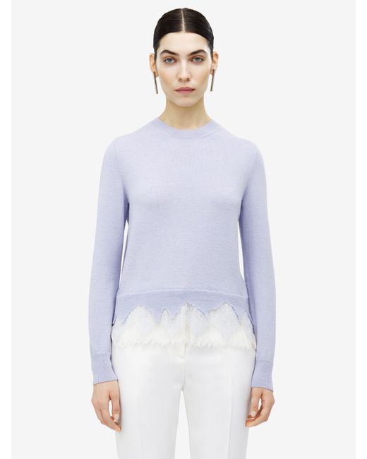 Alexander McQueen Blue Pullover Aus Spinnennetz-Spitze