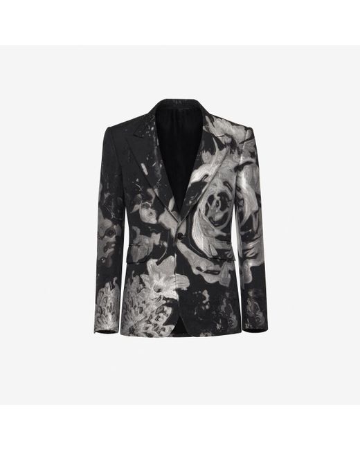 Alexander McQueen Einreihige jacke mit wax flower-print in Black für Herren