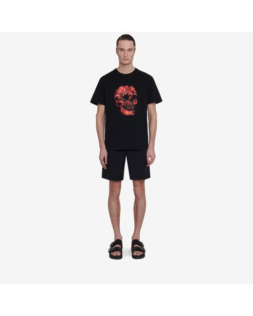 Alexander McQueen Black Wax Flower Skull T-shirt for men