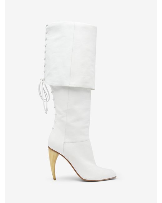 McQueen White Horn Heel Knee-High Boot
