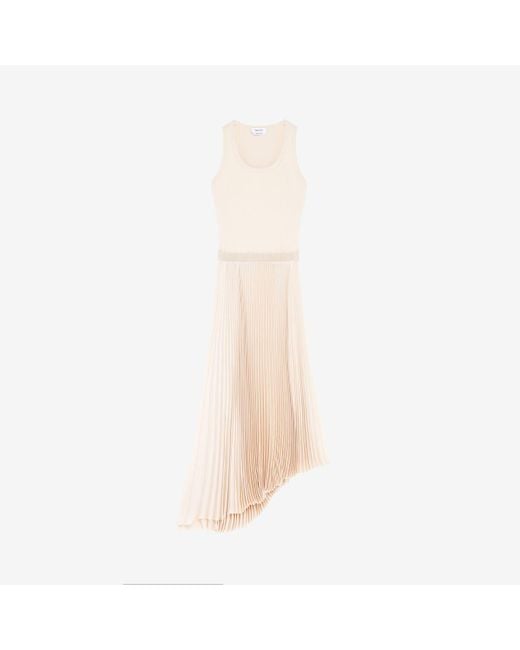 Alexander McQueen Natural Cotton Rib Asymmetric Midi Dress