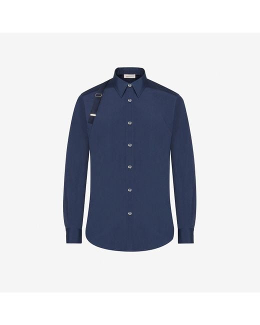 Camicia harness con logo selvedge di Alexander McQueen in Blue da Uomo