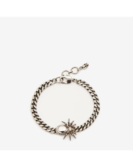 Alexander McQueen Metallic Silver Spider Chain Bracelet for men
