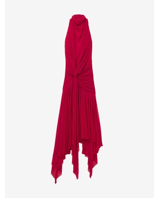McQueen Red Asymmetric Draped Dress
