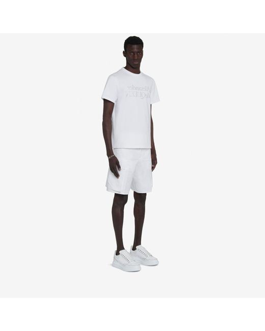 T-shirt con logo riflesso di Alexander McQueen in White da Uomo
