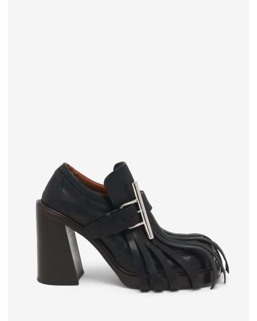 Alexander McQueen Black T-Bar Fringe Heeled Loafer