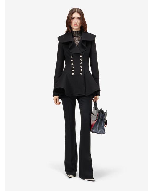McQueen Black Waterfall Collar Coat