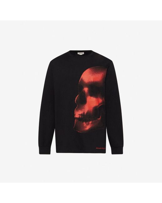 T-shirt a maniche lunghe shadow skull di Alexander McQueen in Black da Uomo