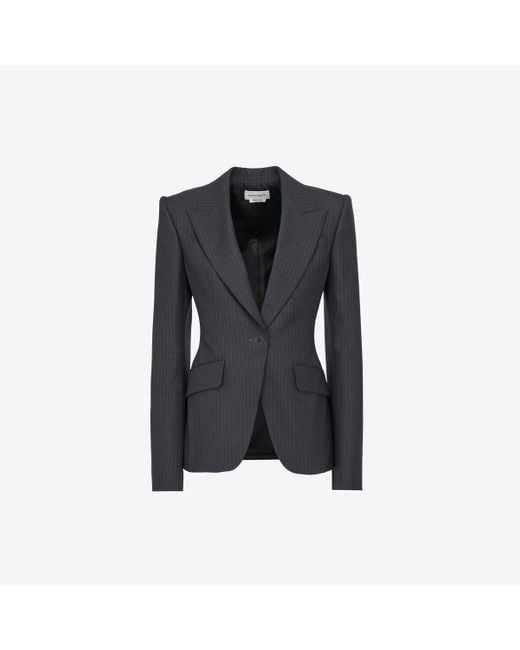 Alexander McQueen Black & Silver Pinstripe Single-breasted Jacket