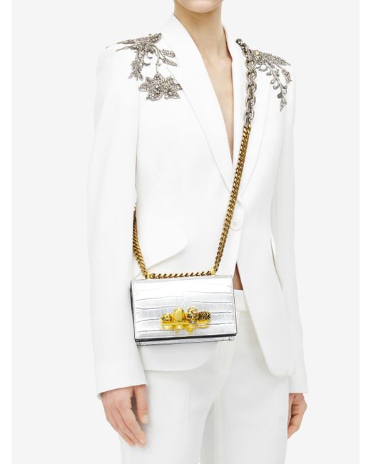 Borsa Jewelled Satchel Mini di Alexander McQueen in White