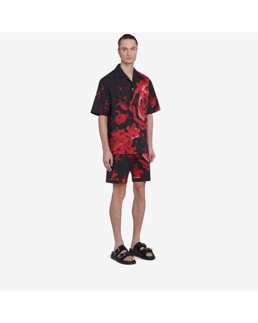 Alexander McQueen Red Floral Print Short-sleeve Shirt for men