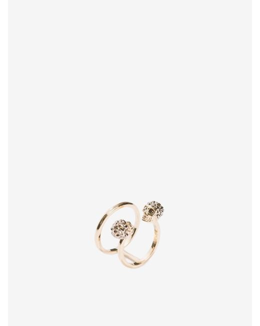 McQueen White Twin Skull Double Ring