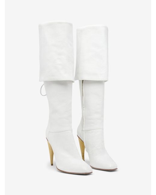 McQueen White Horn Heel Knee-High Boot