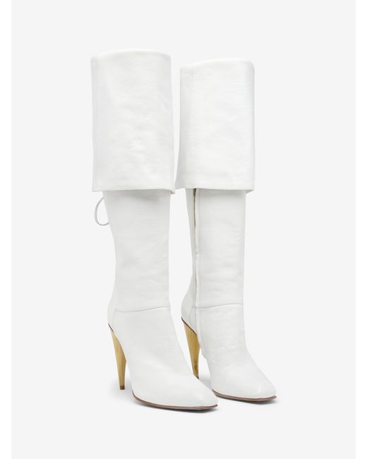 McQueen White Horn Heel Knee-High Boot