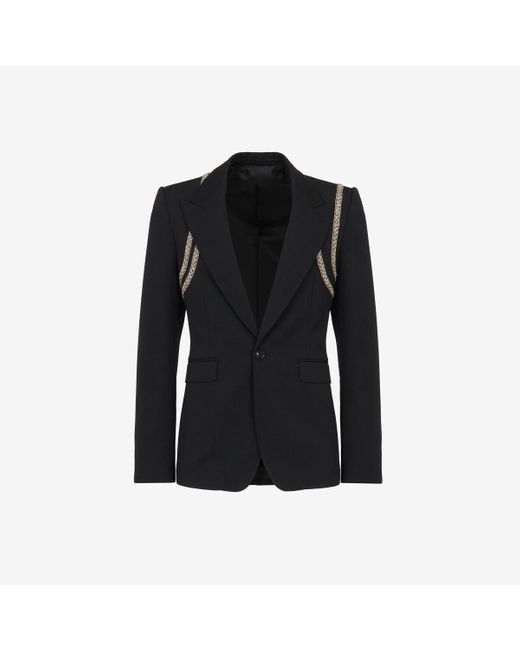 Alexander McQueen Black Embroidered Harness Single-breasted Jacket for men