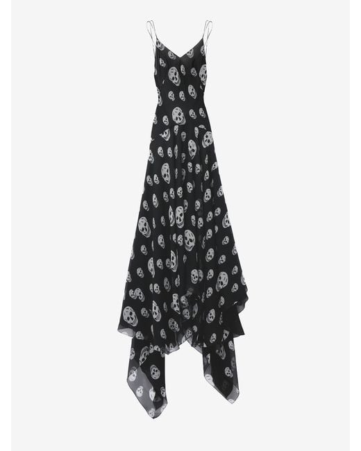McQueen White Silk Skull Print Evening Dress
