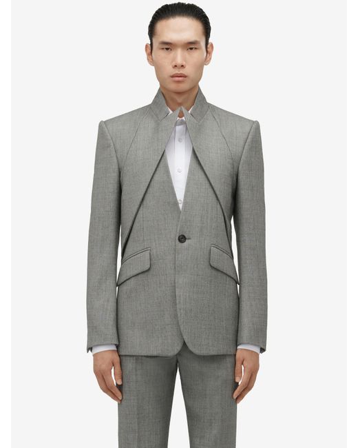 Alexander McQueen Gray Silver Twisted Lapel Single-breasted Jacket for men