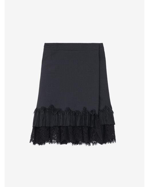 McQueen Black Pinstriped Wrap Mini Skirt