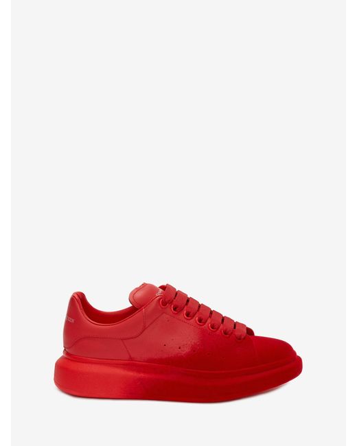 Alexander McQueen Red Oversized Spray Flocked Leather Flatform Sneakers for men