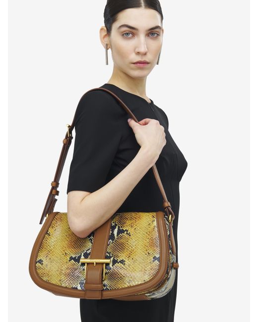 Borsa Satchel Grande Con Fibbia A T di Alexander McQueen in Metallic