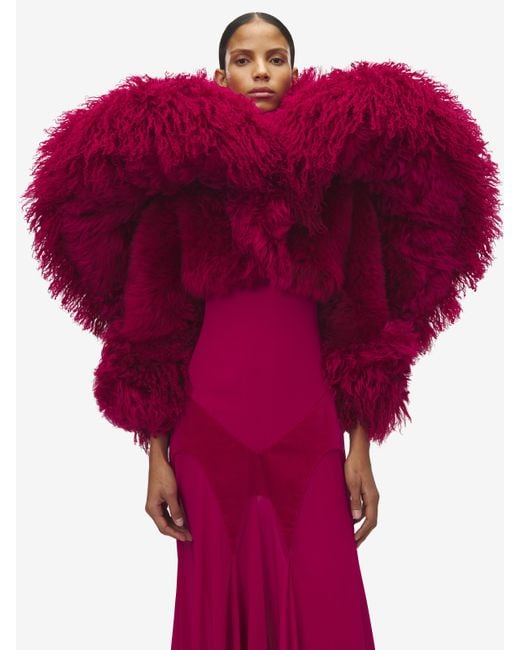 Alexander McQueen Red Sculpted Shearling Bolero