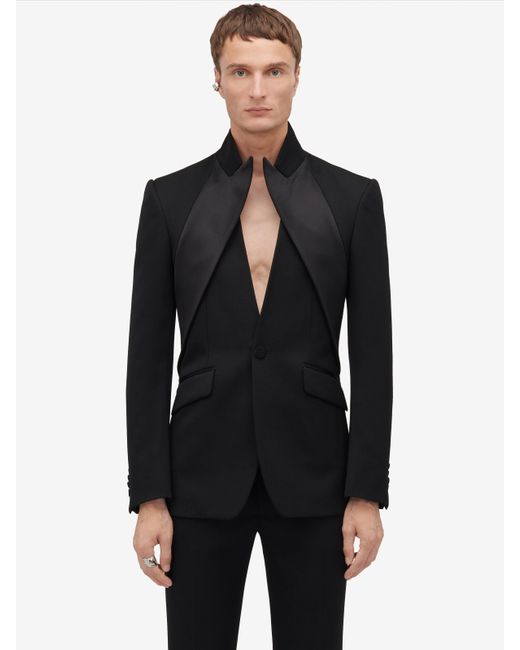 Alexander McQueen Black Twisted Lapel Tuxedo Jacket for men